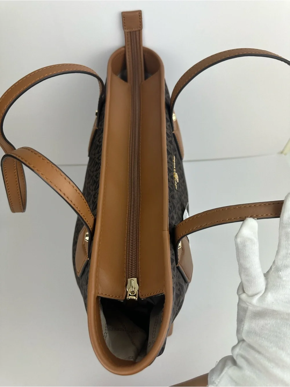 Michael Kors Eva Medium MK Logo Top Zip Tote –Brown